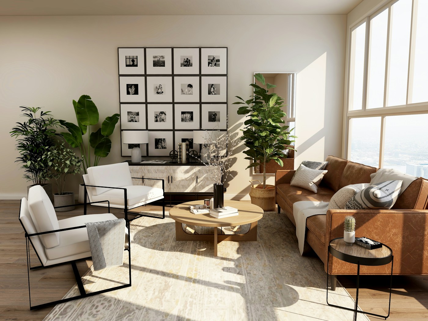 Whole-home design inspiration with wood flooring and a warm living space